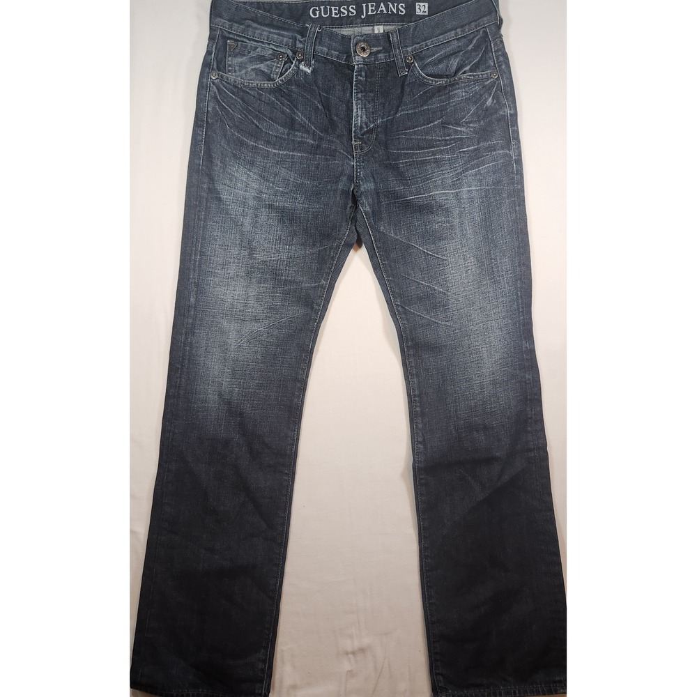 Guess Lincoln‎ Slim Straight Jeans Mens 32x32 Dark Wash Distressed